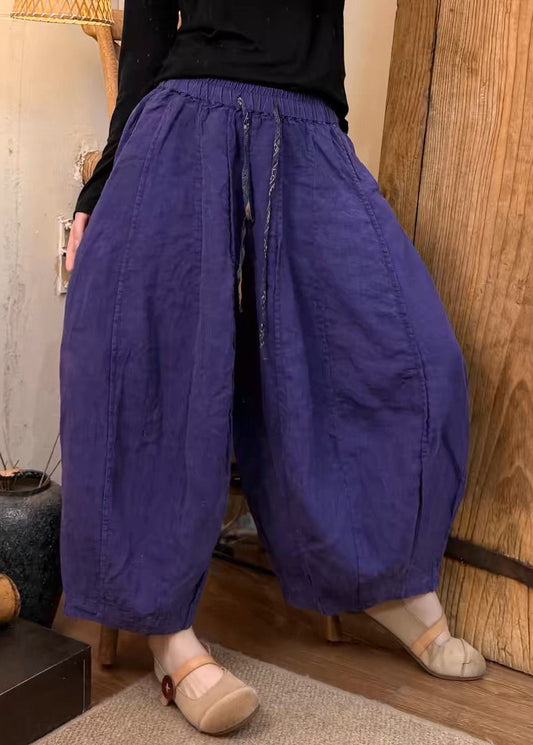 Vintage Green Oversized Patchwork Linen Harem Pants Summer