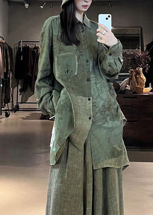 Zweiteiliges Set aus Hemden und Maxiröcken mit Vintage-Grün-Patchworkmuster für den Herbst