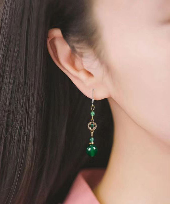 Pendientes colgantes vintage de plata de ley verde con gemas de cristal