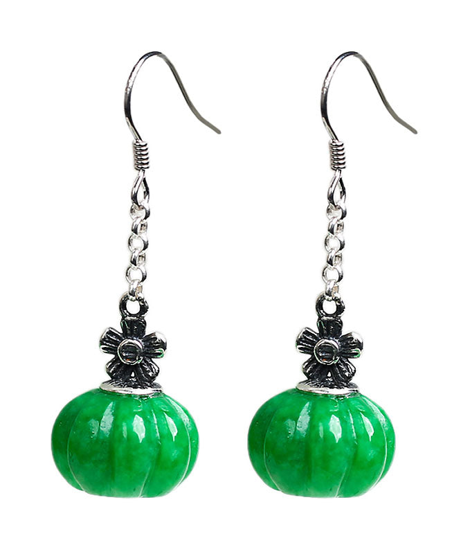 Pendientes vintage de calabaza con jade y plata de ley verde