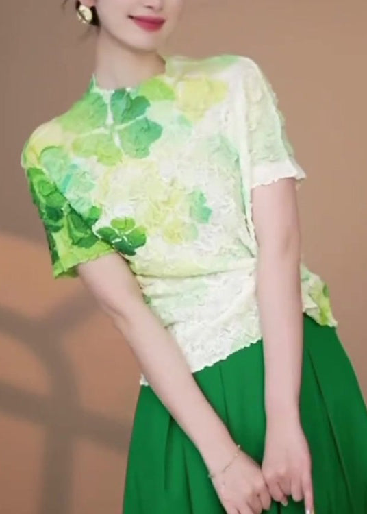 Camisetas vintage de algodón con efecto tie-dye verde para verano