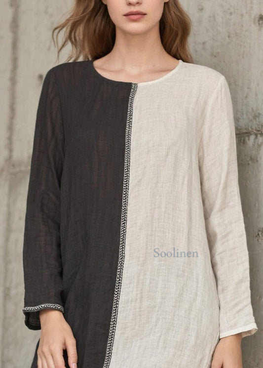 Vintage graue asymmetrische Patchwork-Baumwollkleider mit seitlichem Schlitz für den Urlaub im Frühling