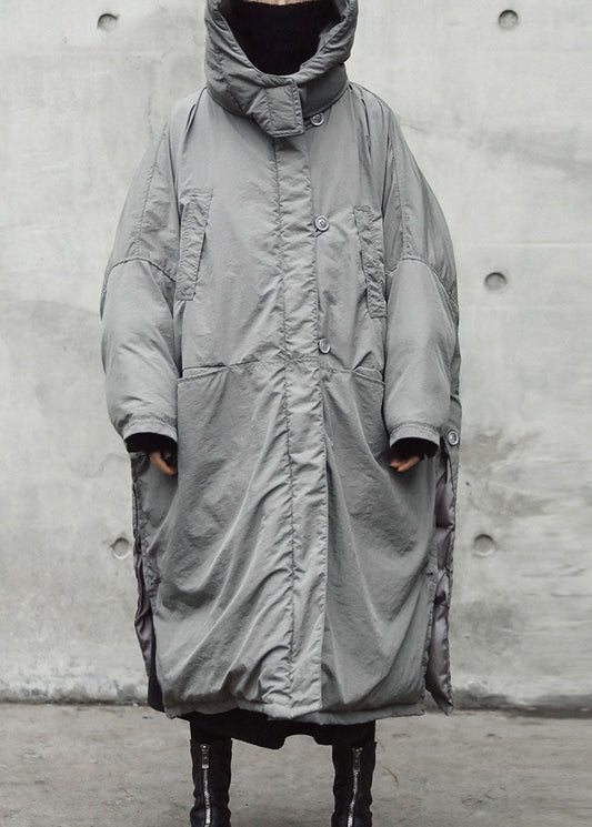 Vintage Grau Kapuzentaschen seitlich offen Dicker Winter Baumwollmantel