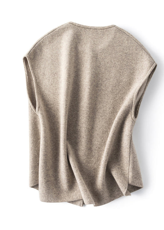 Vintage Khaki Button Woll Strandweste ärmellos