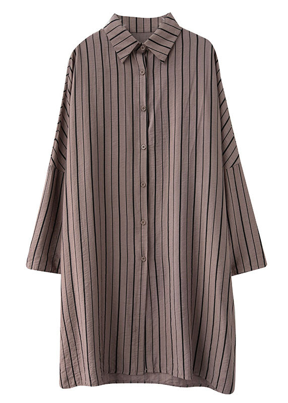 Vintage Khaki PeterPan Kragen Knopf Gestreift Herbst Langarm Top