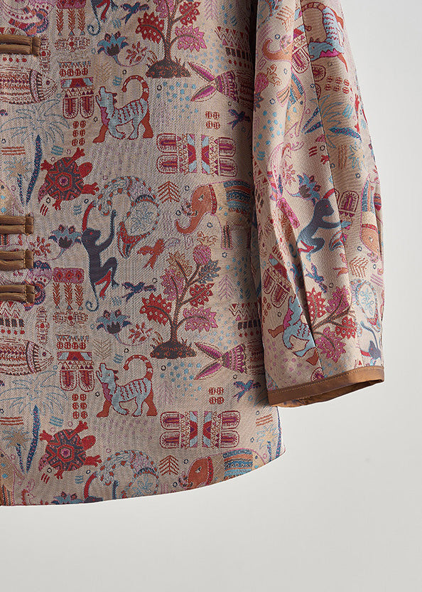Chaqueta de algodón con botones chinos y estampado caqui vintage para primavera