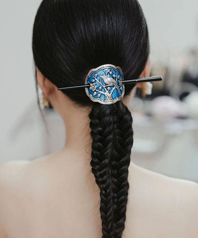 Vintage Magpie Haarnadel aus Sterlingsilber mit Cloisonné-Emaille