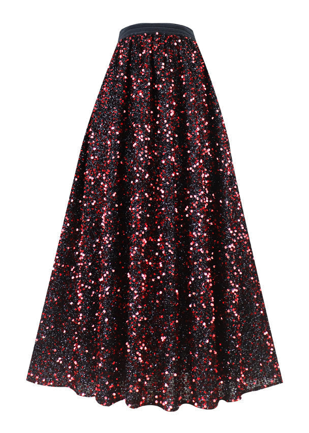 Vintage Mulberry Elastische Taille Pailletten Tüll A Linie Rock Frühling