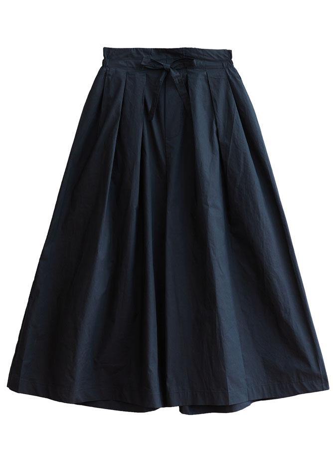 Vintage Navy Loose Wide Leg Tie Waist Fall Asymmetrical Design Pants - SooLinen
