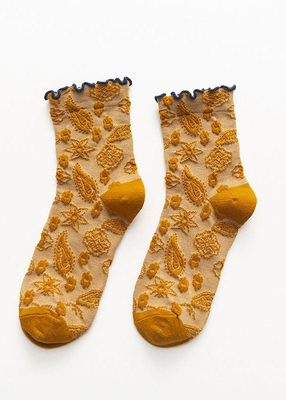 Wadenlange Socken aus Jacquard-Baumwolle mit Vintage-Pflanzenblumen