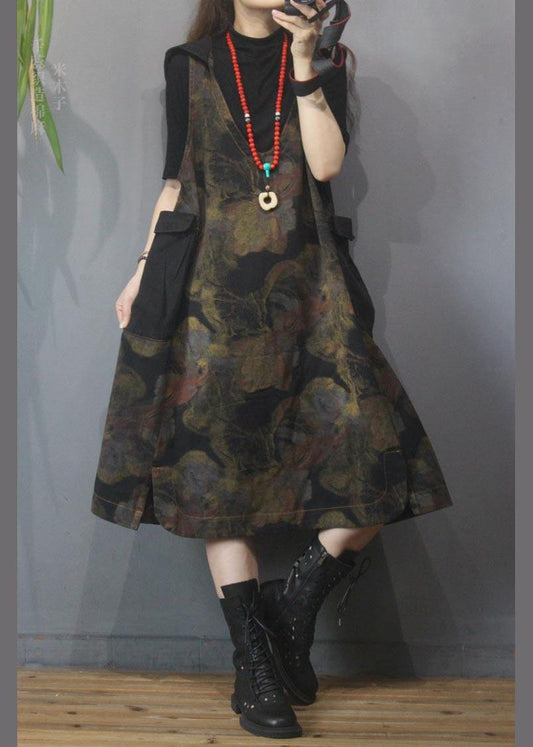 Vintage Printed Hooded Denim Vest Skirt - SooLinen