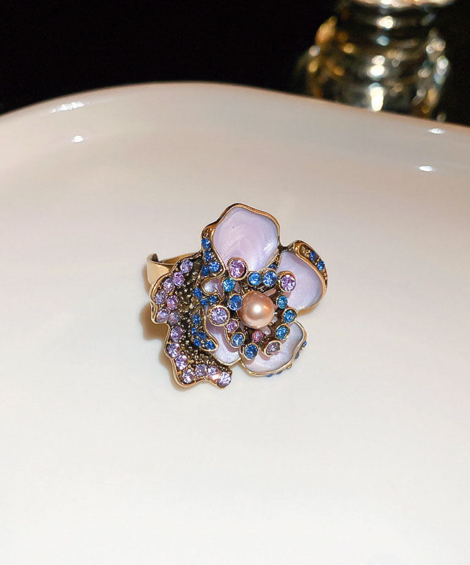 Vintage Purple Alloy Zircon Pearl Drip Glaze Stud Earrings