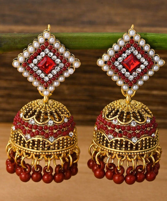 Vintage Rainbow Alloy Zircon Tassel Drop Earrings