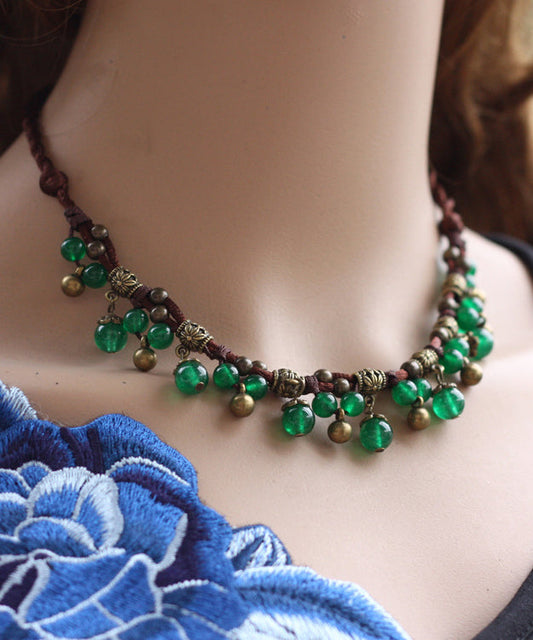 Collar vintage de cuentas graduadas con borlas de calcedonia y ágata de aleación roja