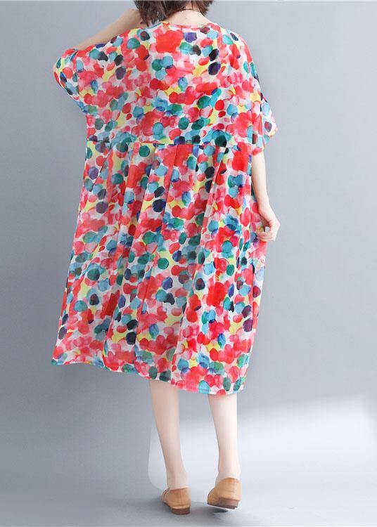 Vintage Red Chiffon Dotted Robe Dresses Short Sleeve - SooLinen
