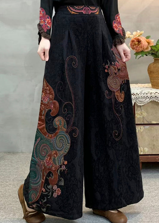 Vintage rote Fleecehose mit bestickten Taschen, warm für den Winter