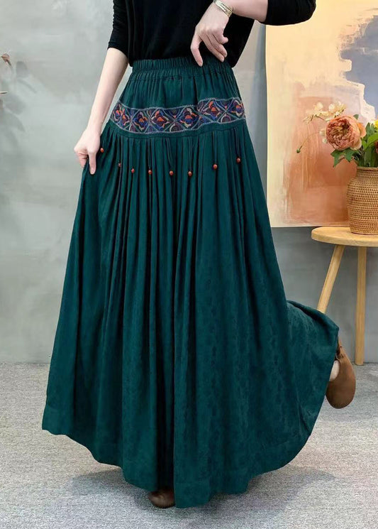 Vintage roter Jacquard-Seidenrock mit Stickerei, Faltenwurf und Taschen, Herbst