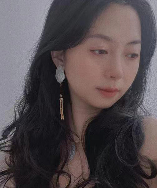 Pendientes colgantes con borlas de urraca de plata de ley y seda vintage