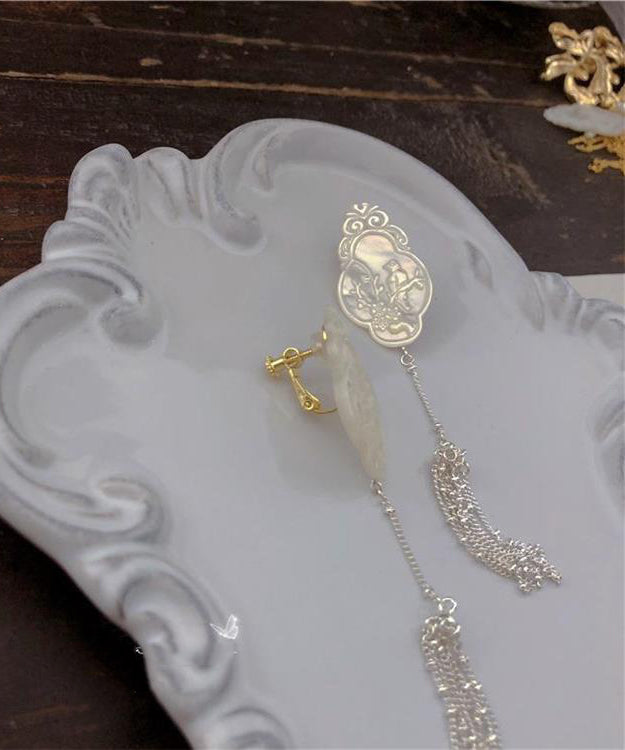 Pendientes colgantes con borlas de urraca de plata de ley y seda vintage