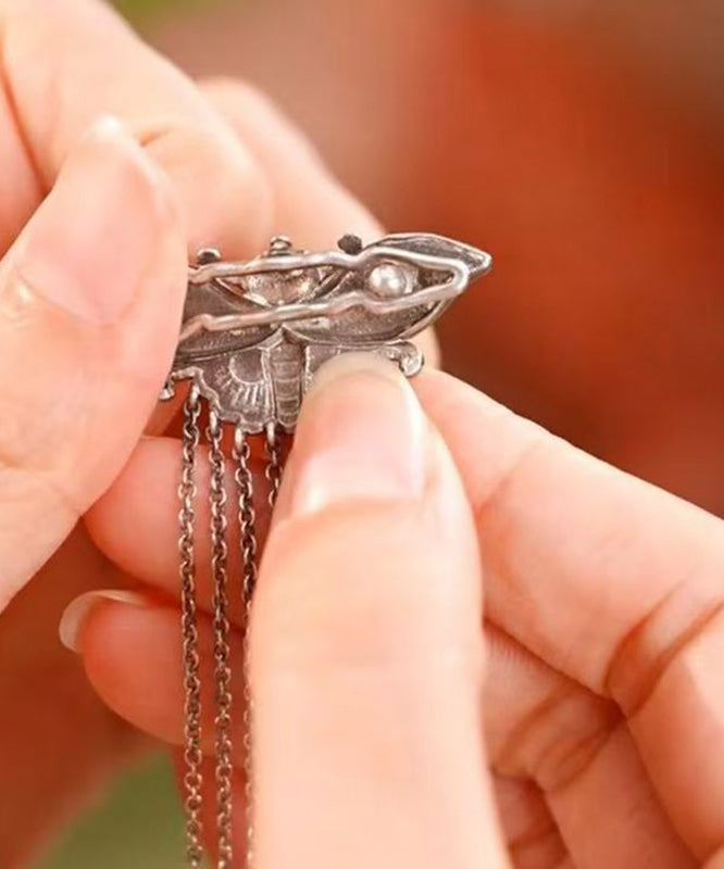 Vintage Silk Sterling Silver Butterfly Tassel Hairpin