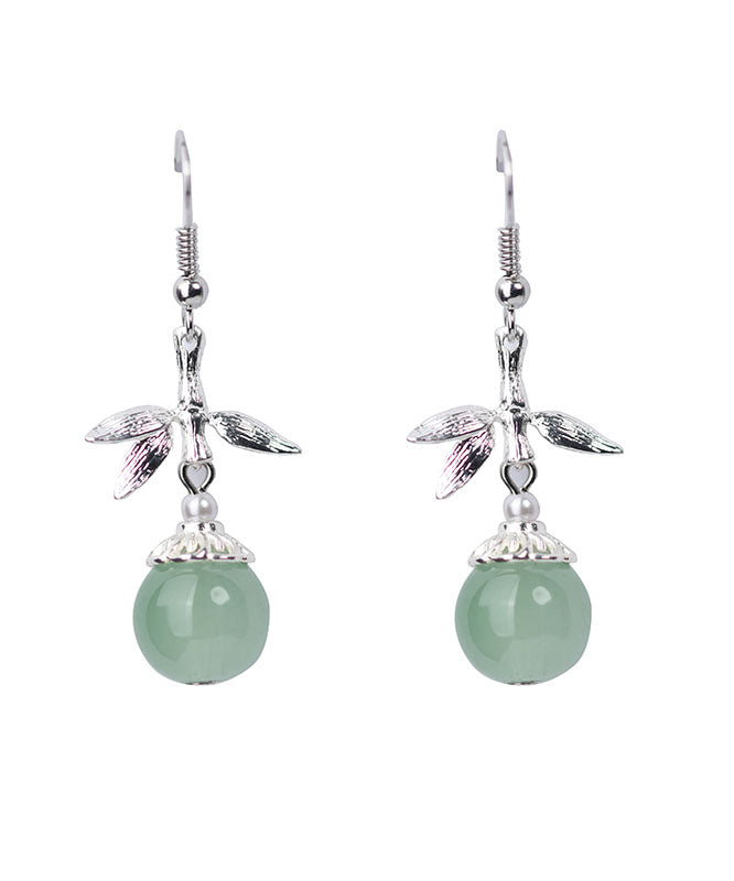 Pendientes colgantes de bambú con perlas esmaltadas de colores y plata de ley de seda vintage