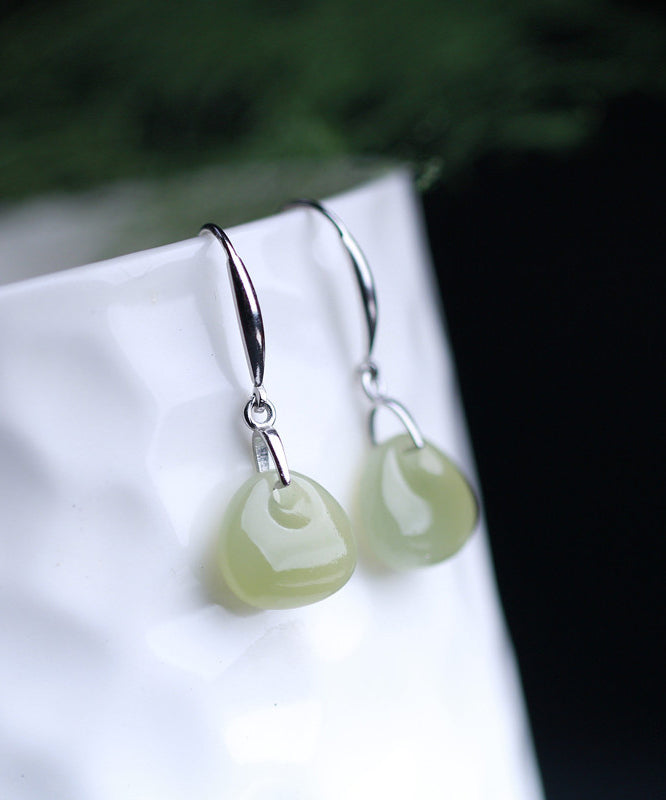 Pendientes colgantes de jade en plata de ley y seda vintage