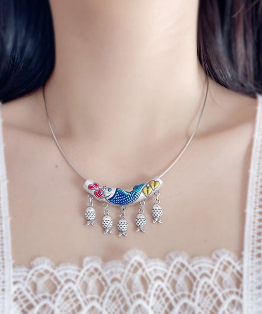 Vintage Seide Sterling Silber Quaste Cloisonne Anhänger Halskette