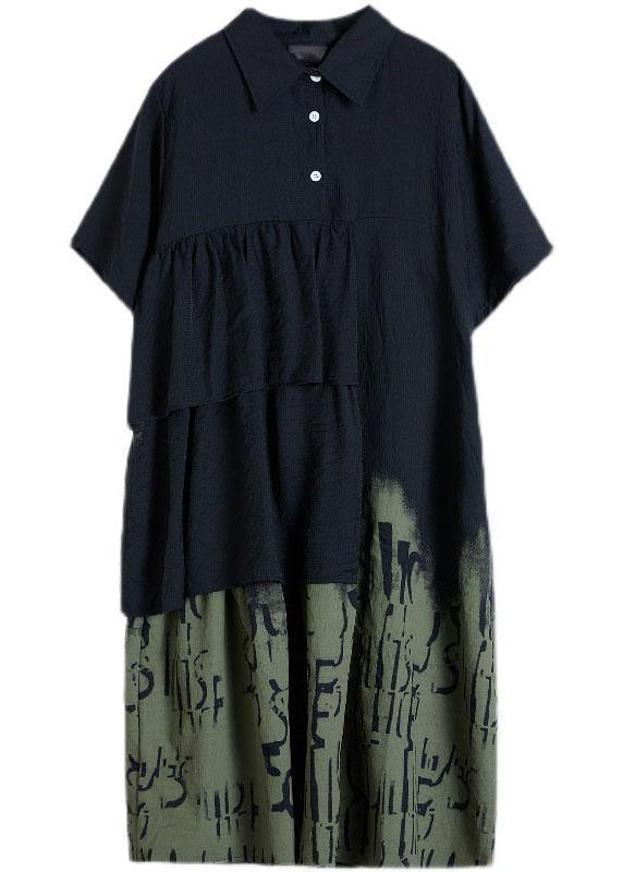 Vintage Stitching Contrast Fake Two-Piece Dress - SooLinen