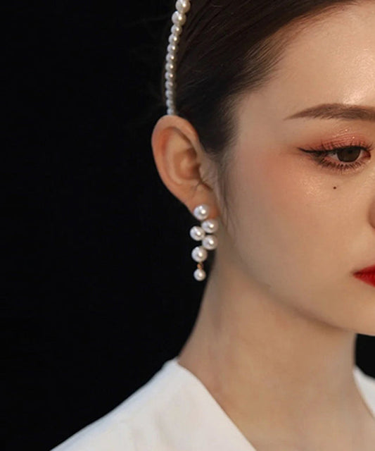 Pendientes vintage de perlas blancas de aleación