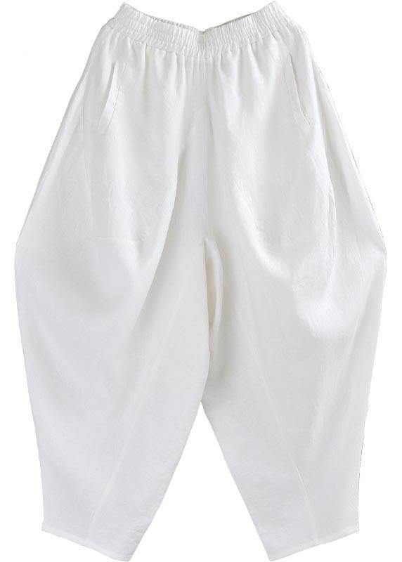 Vintage White Loose Cotton Linen Radish trousers Summer Pants - SooLinen
