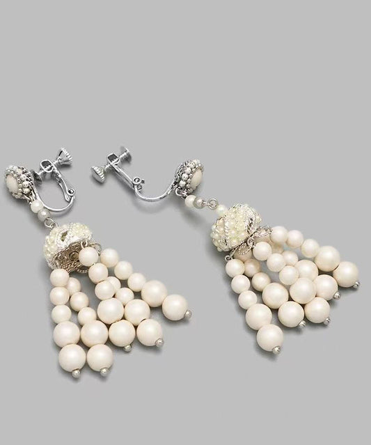 Vintage White Sterling Silver Pearl Tassel Drop Earrings
