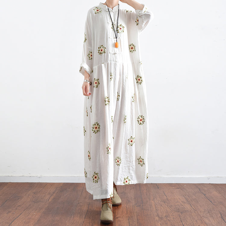 Vintage Weiß Bestickte Chiffon Kleider Lange Plus Größe Kaftane Übergroßen Kleid