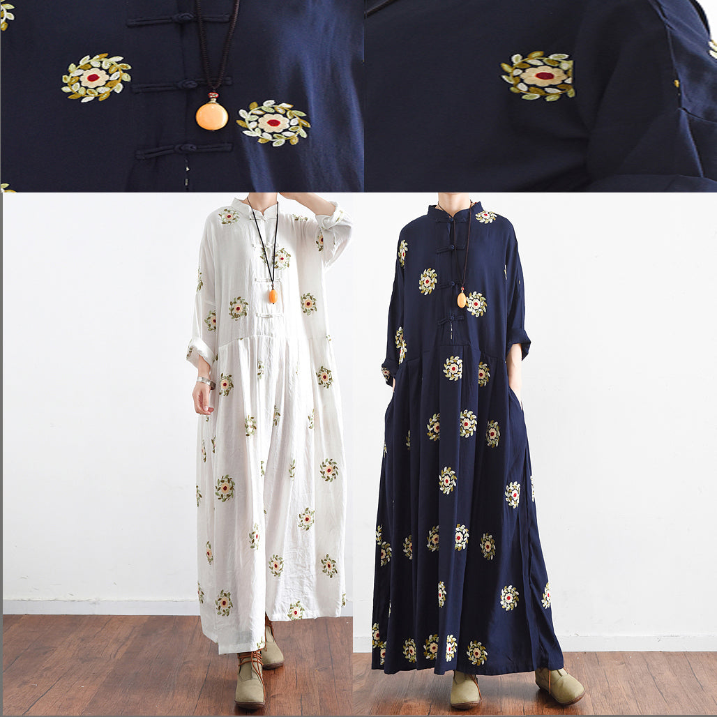 Vintage Weiß Bestickte Chiffon Kleider Lange Plus Größe Kaftane Übergroßen Kleid