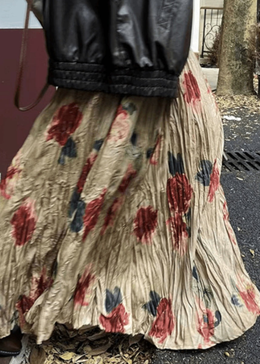 Vintage-Baumwollrock mit Faltenmuster, Taschen und Print für den Sommer