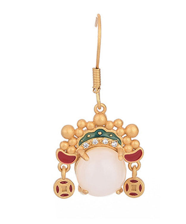 Vintage Gelb Antike Gold Intarsien Zirkon Perle Dao Ma Dan Gesicht Maske Tropfen Ohrringe