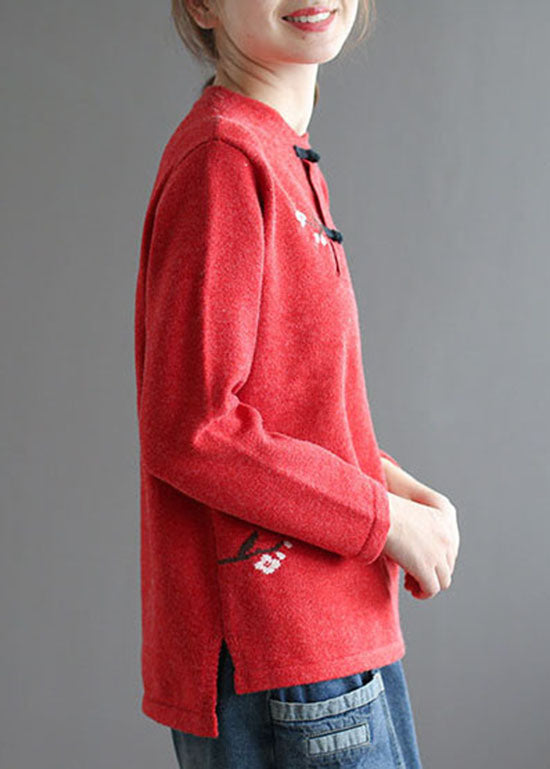 Vintage Gelb Stehkragen low high design Bestickter Strickpullover Frühling