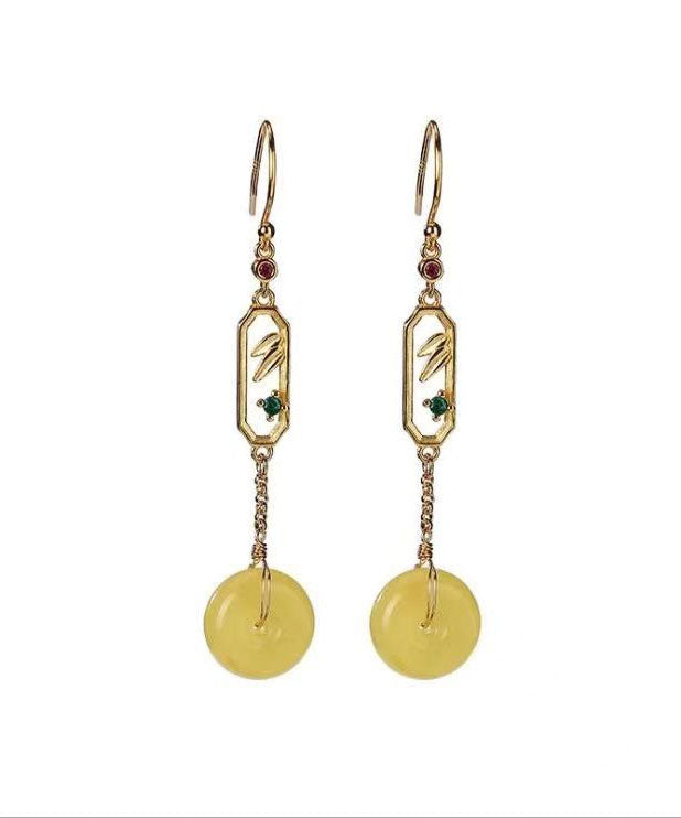 Vintage Gelb Sterling Silber Bienenwachs Bernstein Ping Schnalle Tropfen Ohrringe