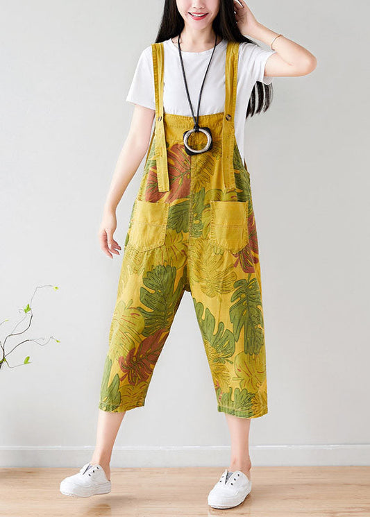 Vintage Gelbe Taschen Druck Jumpsuit Sommer