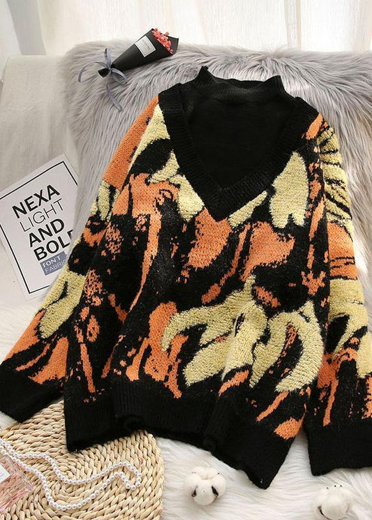 Vintage spring prints sweaters plus size half high neck knit blouse - SooLinen