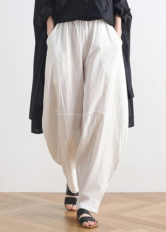 Vintage white cotton and linen loose casual trousers Zen lantern pants - SooLinen