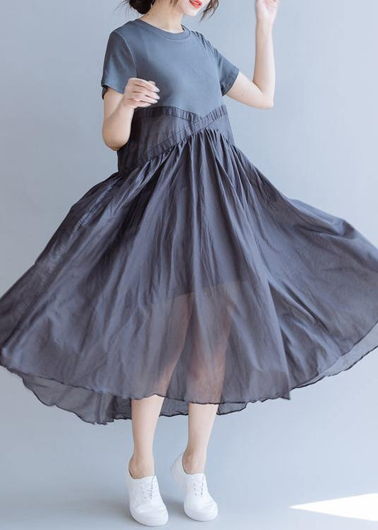 Vivid Patchwork cotton Clothes O Neck cotton Summer Dress - SooLinen