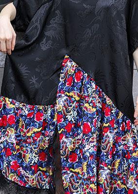 Vivid black patchwork prints cotton clothes Chinese Button summer Dress - SooLinen