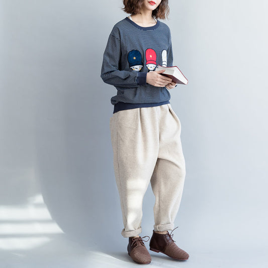 Leuchtend blau-weiß gestreifte Baumwollkleidung, indische Outfits, Art O-Ausschnitt-Tops