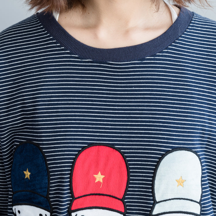 Leuchtend blau-weiß gestreifte Baumwollkleidung, indische Outfits, Art O-Ausschnitt-Tops