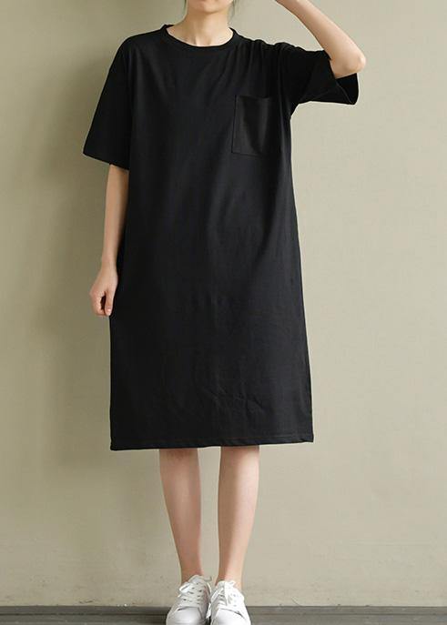 Vivid o neck pockets Cotton tunic Tutorials pink Dress summer - SooLinen