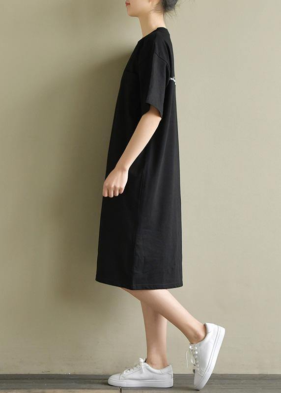 Vivid o neck pockets Cotton tunic Tutorials pink Dress summer - SooLinen