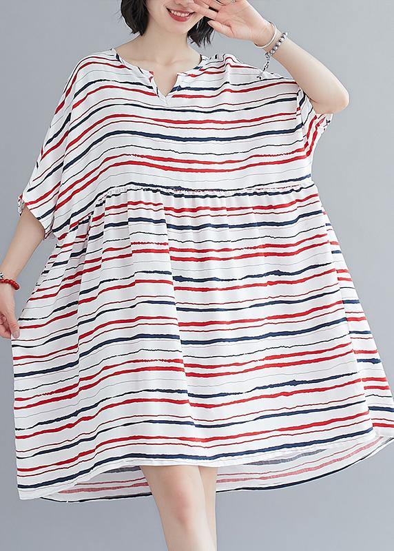 Vivid o neck summer quilting dresses Fashion Ideas red striped Dress - SooLinen