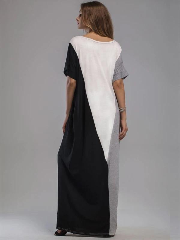 Vivid patchwork cotton dresses short sleeve o neck A Line summer Dresses - SooLinen