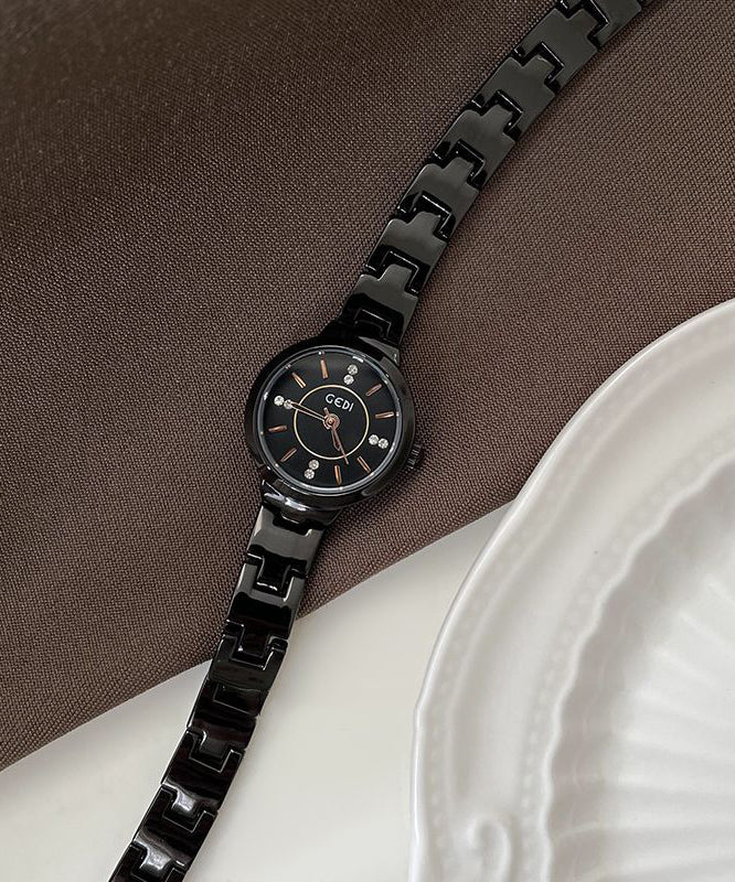Relojes Vogue resistentes al agua con aleación de acero inoxidable negro y cristal reforzado