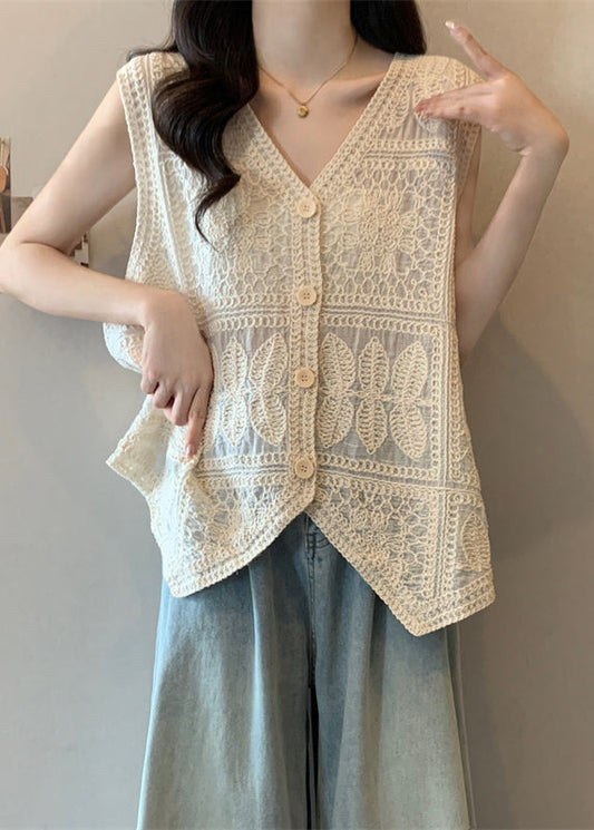 Vogue Blue V Neck Lace Patchwork Waistcoat Vest Sleeveless